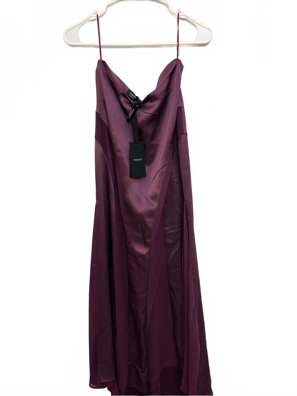 Pinko Deep Plum Satin Slip Maxi with Chiffon